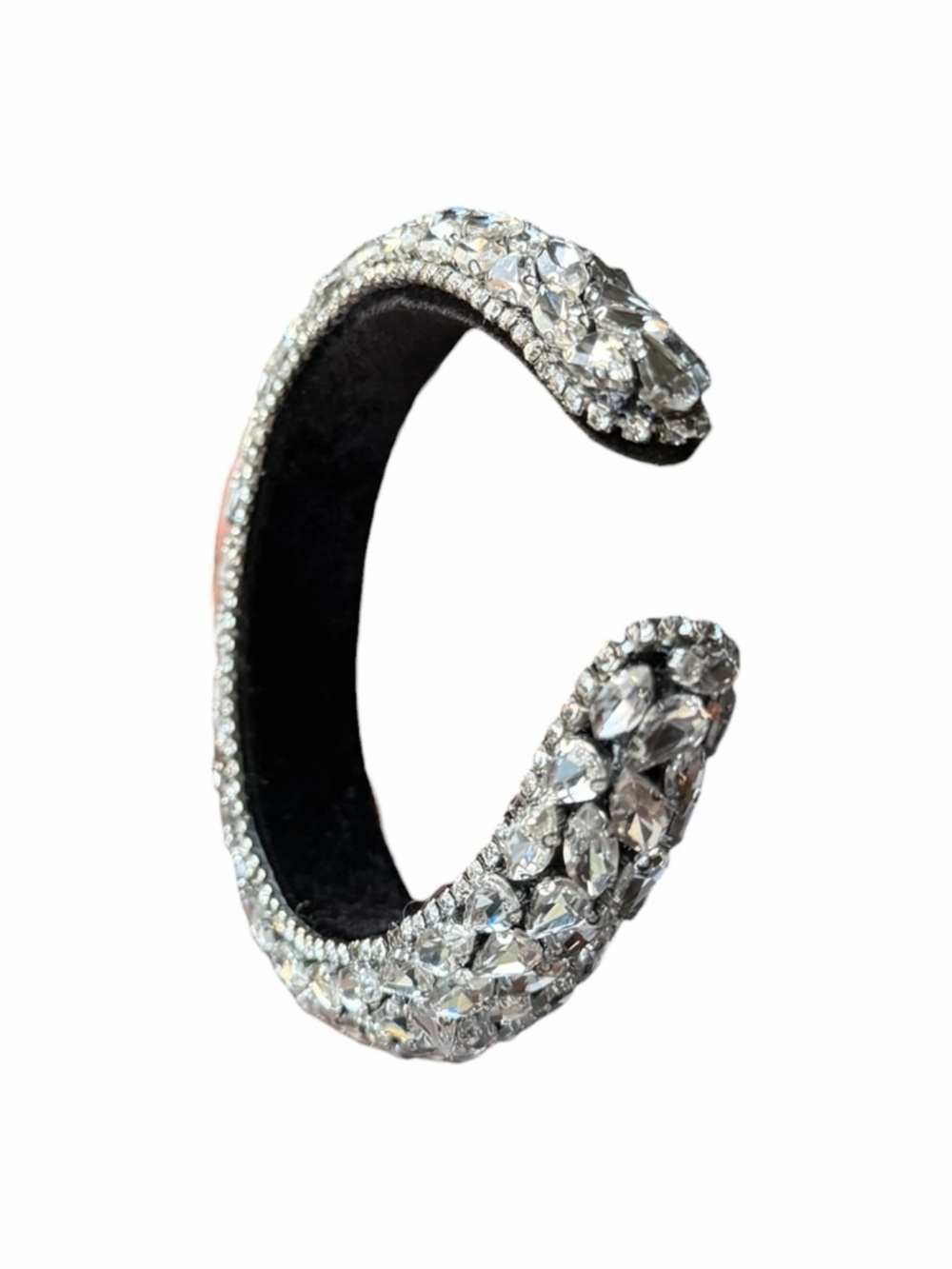 Crystal Rhinestone Padded Headband Silver Statement Wide Glam Hairpiece - Picture 7 of 9